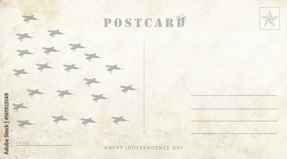 4th of july independence day postcard template. Ready to use independence day retro postal card. Vintage style.