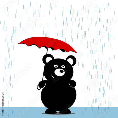 Bär im Regen mit Schirm