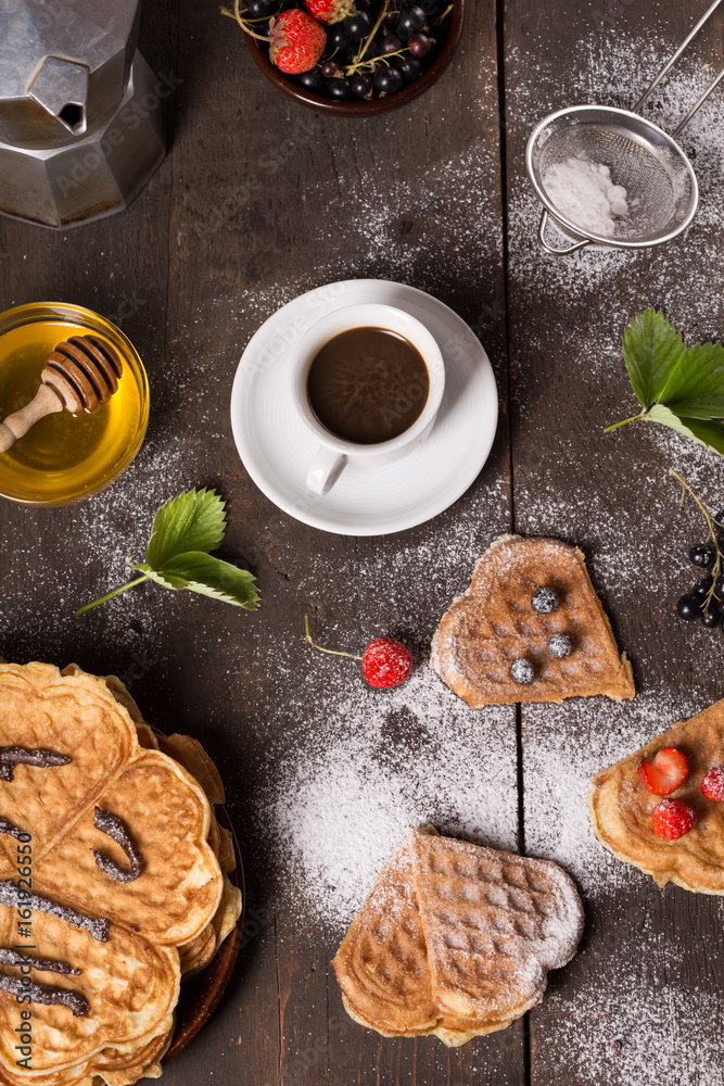 waffles with redcurrant and strawberry waffles with redcurrant and strawberry
