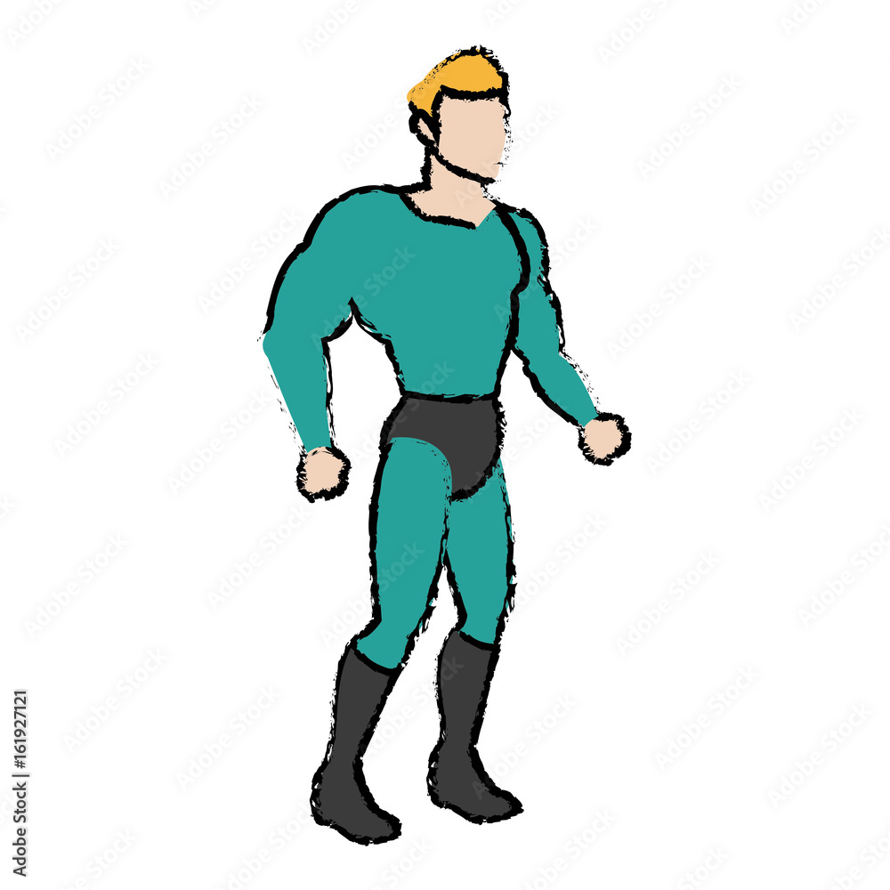 cartoon superhero wearing suit standing heroic friendly vector illustration