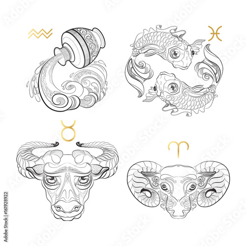 Zodiac Sign. Aquarius Pisces Taurus Aries.