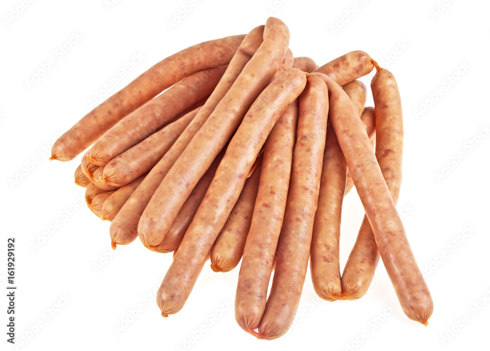 Pile of fresh raw sausages isolated on a white background Pile of fresh raw sausages isolated on a white background