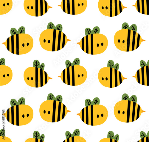 Seamless pattern with cartoon bees for design fabric, backgrounds, wrapping paper