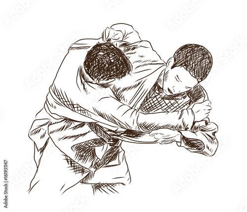 Hand sketch competing judo in Vector illustration
