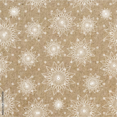 Vector seamleess background with sunflowers on kraft paper