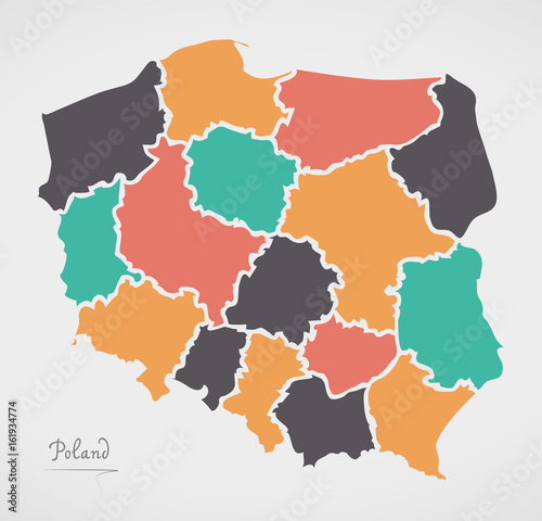 Poland Map with states and modern round shapes