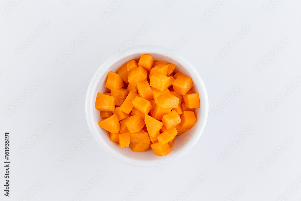 Chopped carrots in White Cup Chopped carrots in White Cup