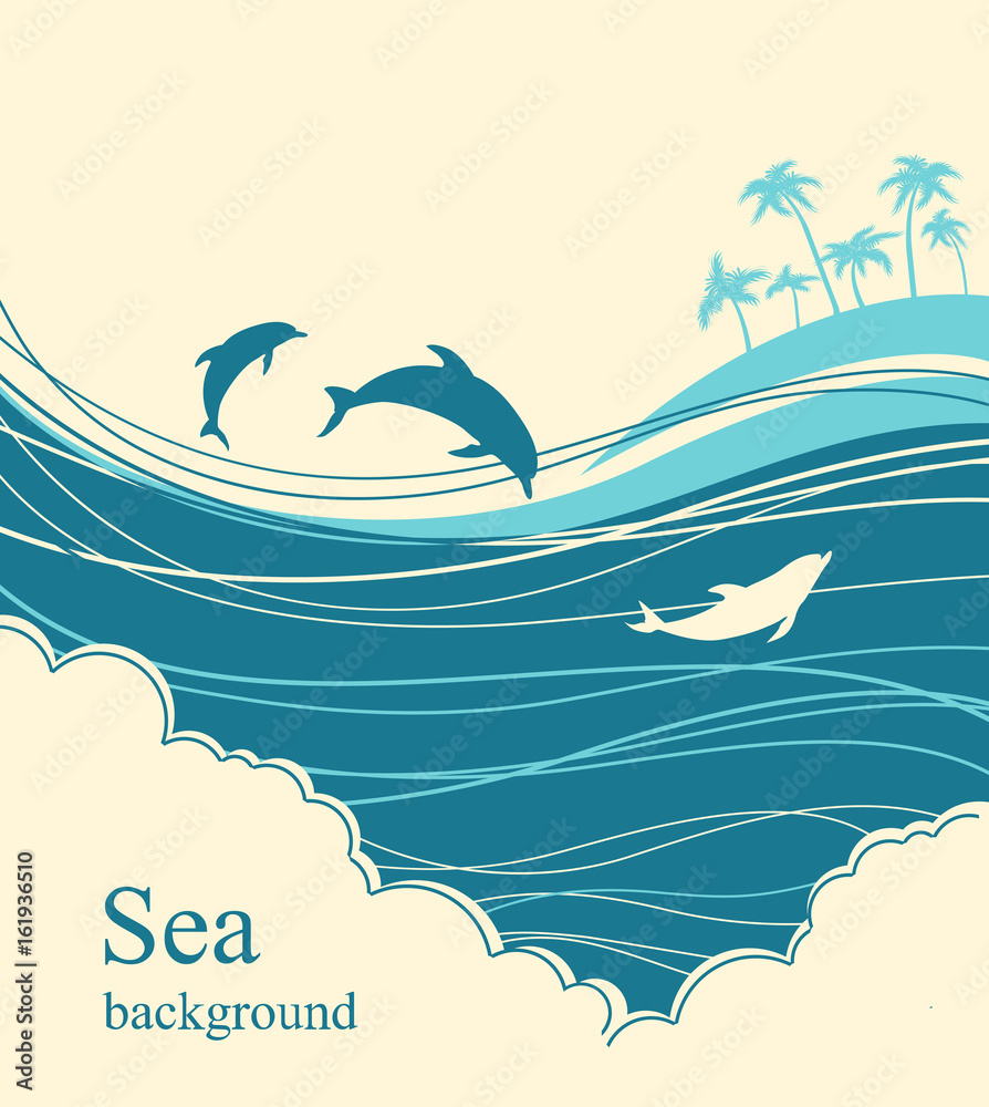 Fototapeta premium Delfiny w błękitnej morze fala