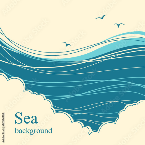 Sea waves.Seascape illustration horizon for text