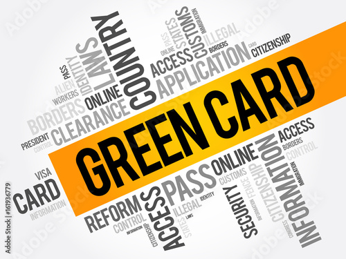 Green card word cloud collage, immigration concept background