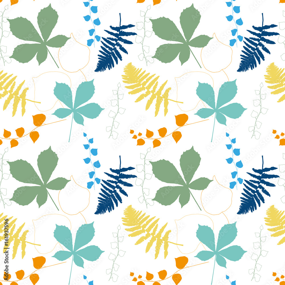 Vector floral pattern with chestnut tree , ivy and fern leaves outlines. Vector floral pattern with chestnut tree , ivy and fern leaves outlines.