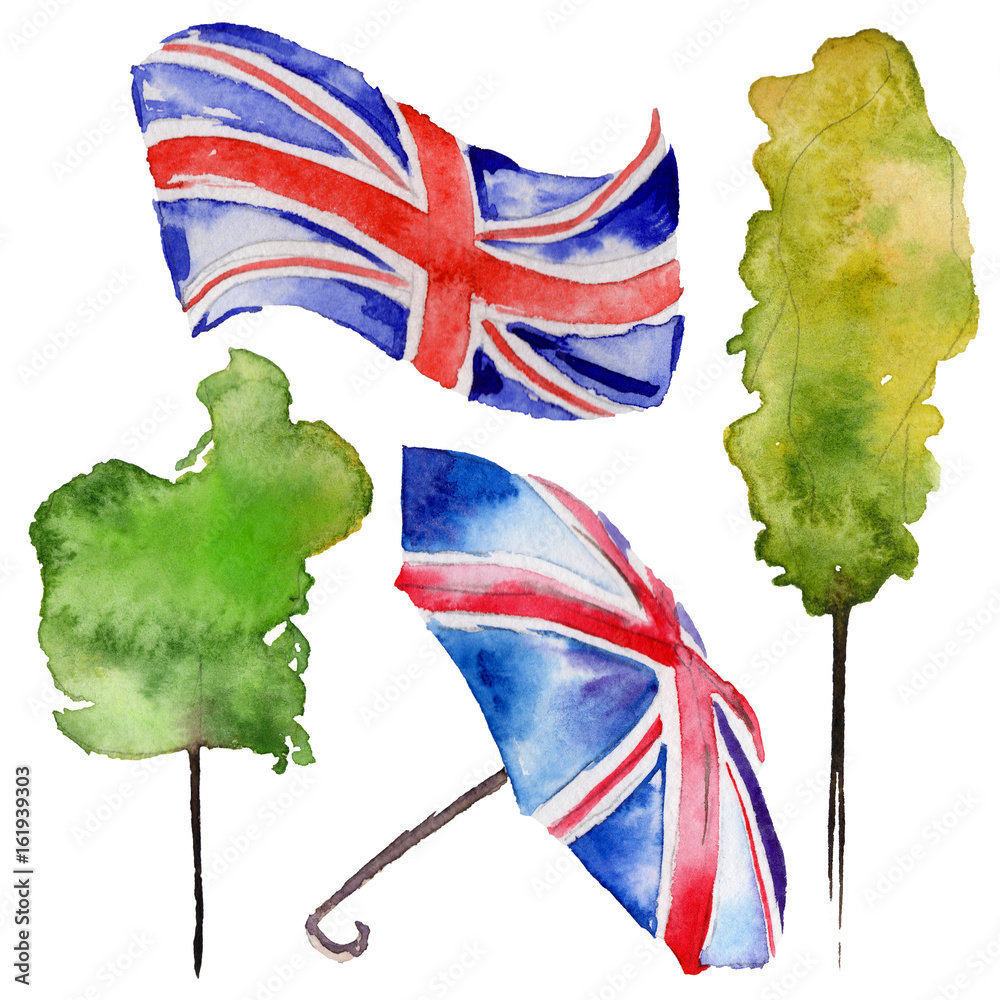 Φωτογραφία Watercolor London illustration. Great Britain hand drawn symbols.