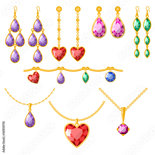 Traditional golden jewellery bangles diamond luxury fine minute precious gold jewelery vector illustration