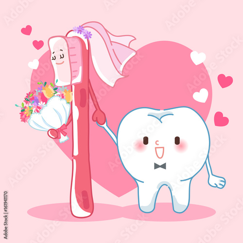 cartoon tooth marry with brush