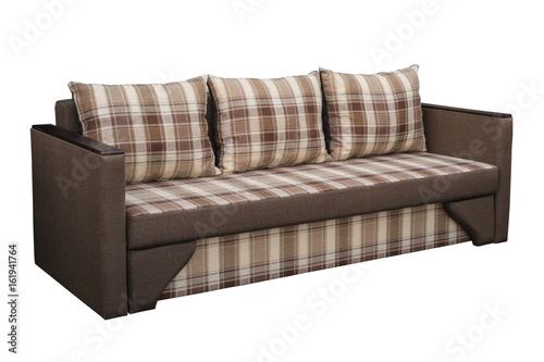 Brown sofa isolated on a white background.