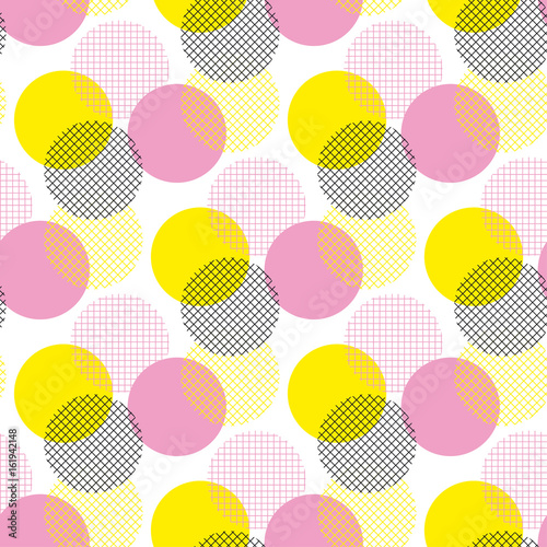 Modern geometry seamless pattern vector illustration surface design for print and web. Memphis post-modernist style motif. Pop art repeatable fabric sample.