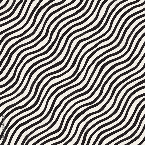 Seamless pattern with hand drawn waves. Abstract background with wavy brush strokes. Black and white freehand lines texture.