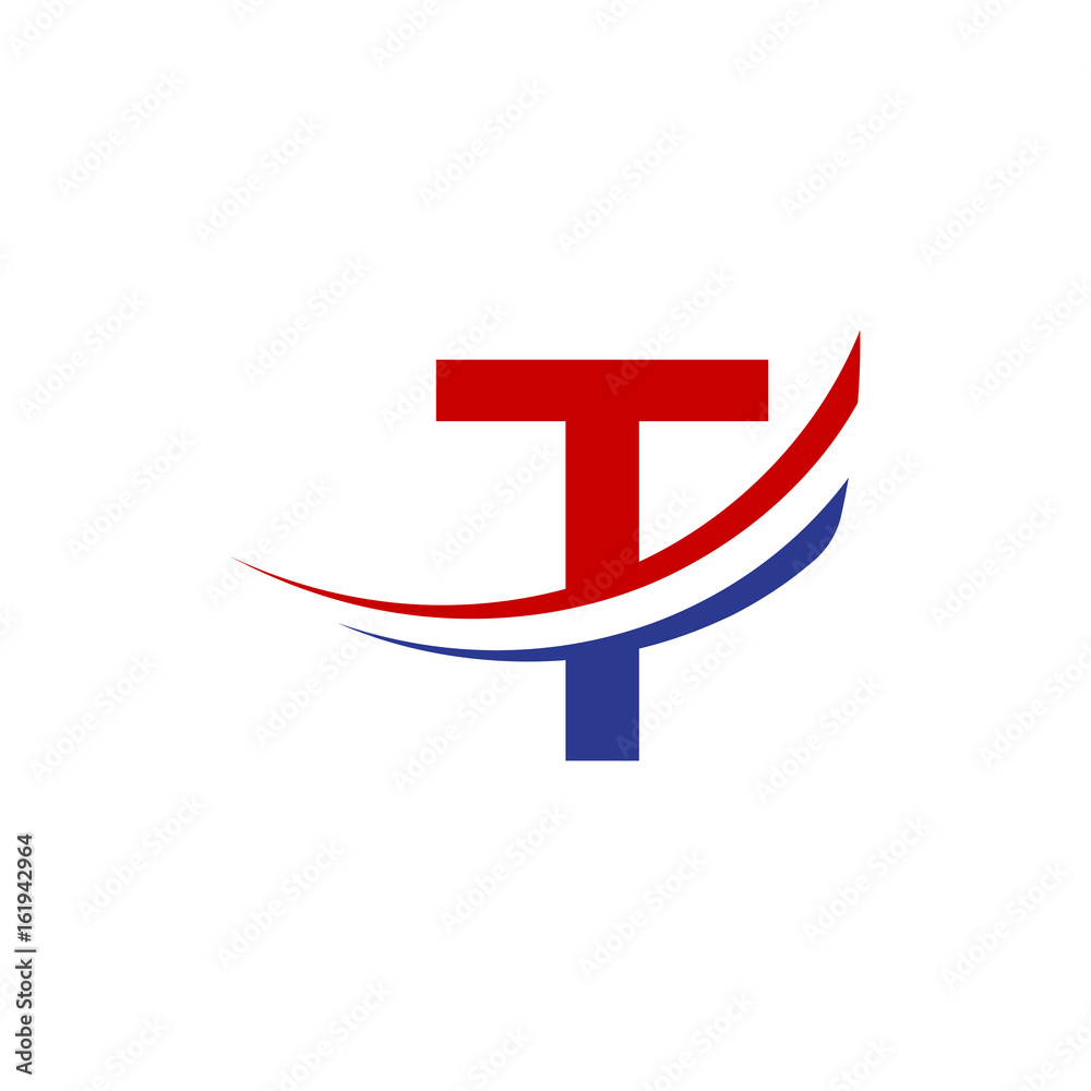 initial letter T logo swoosh wing - red blue color