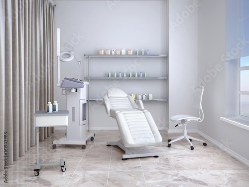 Room with equipment in the clinic of dermatology and cosmetology. 3d illustration photo