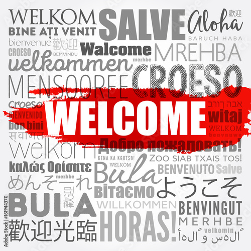 WELCOME word cloud in different languages, concept background