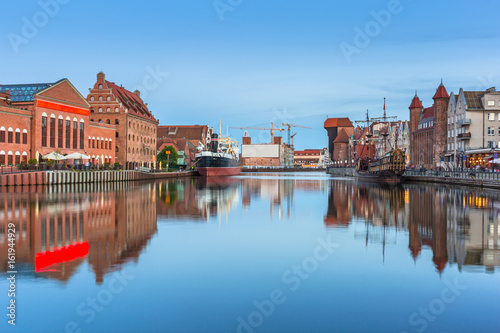Architecture of the old town in Gdansk over Motlawa river, Poland