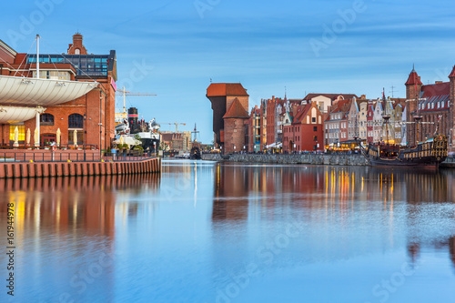 Architecture of the old town in Gdansk over Motlawa river, Poland
