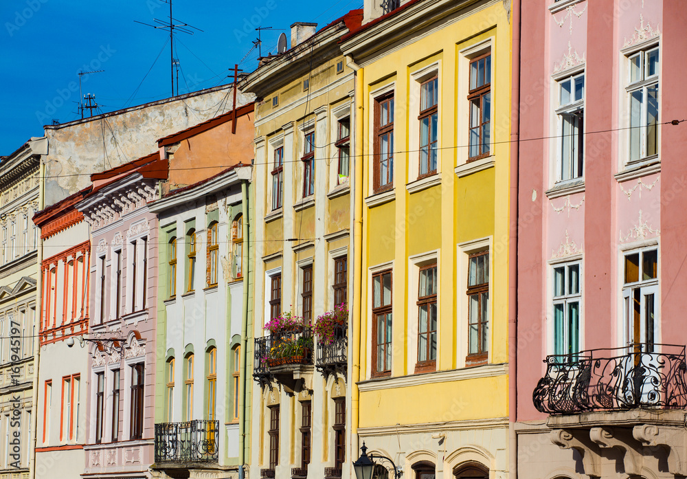 colorful facades of old buildings