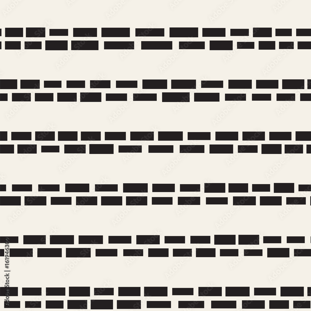Black and White Irregular Dashed Lines Pattern. Modern Abstract Vector Seamless Background. Chaotic Rectangle Stripes Mosaic Black and White Irregular Dashed Lines Pattern. Modern Abstract Vector Seamless Background. Chaotic Rectangle Stripes Mosaic