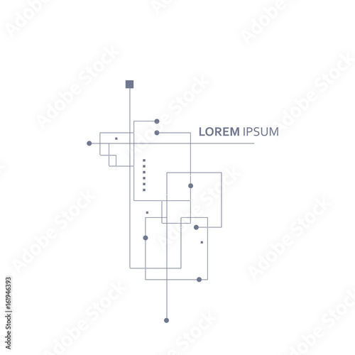 Wireframe element with abstract figure. Connected lines and dots. Vector Illustration