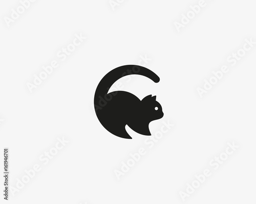 Cat vector logo. Pet letter C logotype