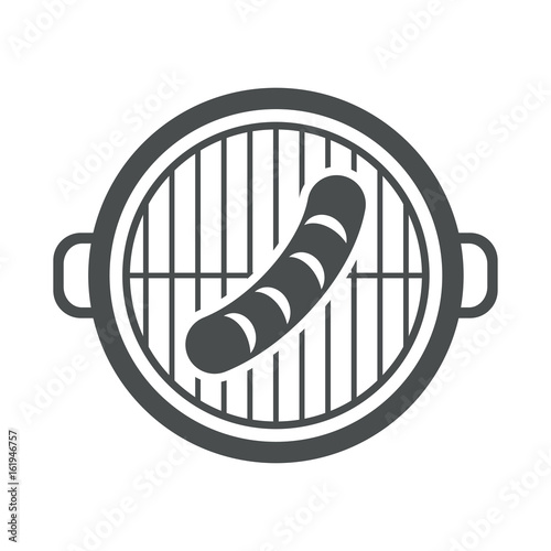 Icono plano parrilla con hot dog gris en fondo blanco