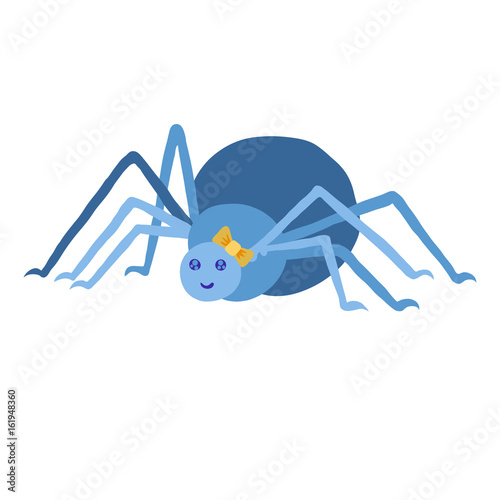Blue spider wearing hair ribbon bow illustration