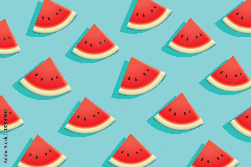 Watermelon slice on blue background. Summer time design banner. Watermelon slice on blue background. Summer time design banner.