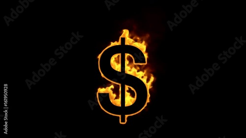 Burning dollar sign isolated on black background