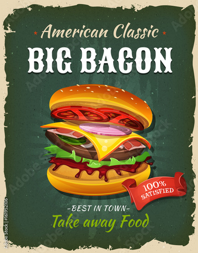 Retro Fast Food Bacon Burger Poster