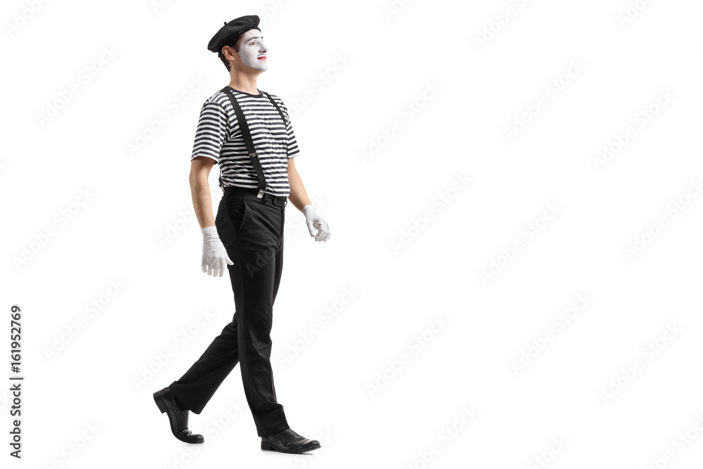 Full length profile shot of a mime walking Full length profile shot of a mime walking