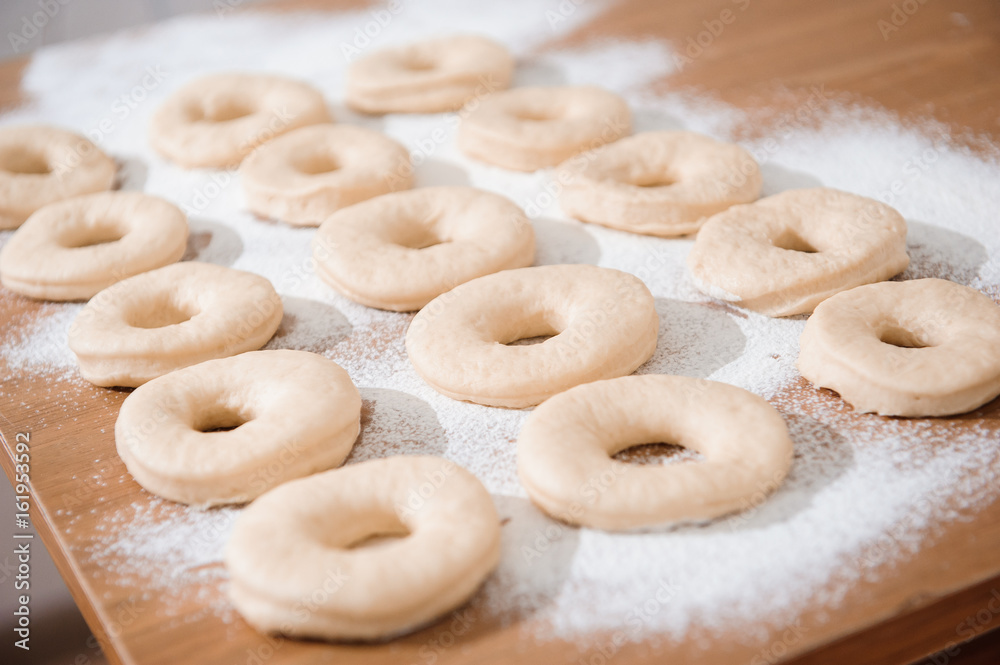 Chef preparing dough - cooking donuts process Chef preparing dough - cooking donuts process