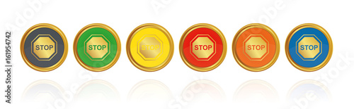 Stop - Schild - Goldene Buttons