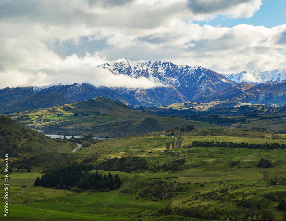 beatiful landscape of agriculture field in queenstown south island new zealand