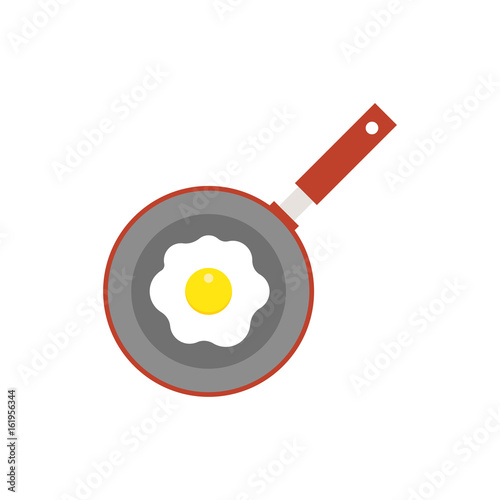 Fried egg on panfry, flat design icon