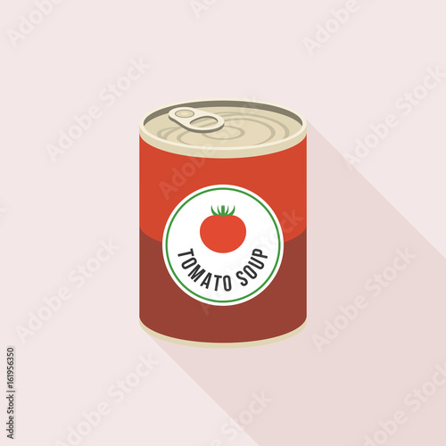 Tomato soup in canned, flat design vector with long shadow