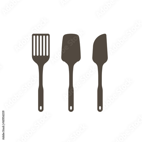 set of kitchen utensils in silhouette design icon