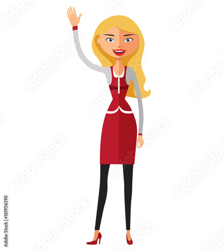 Blonde business woman waving her hand  isolated on white background vector illustration