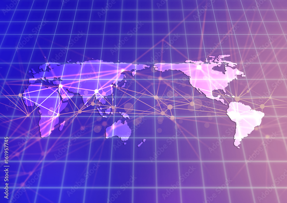 Obraz premium grid with map world digital abstract network background illustration