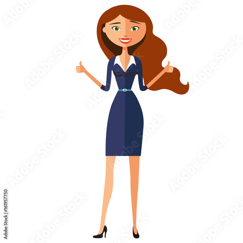 Young confident business smiling woman showing thumbs up vector