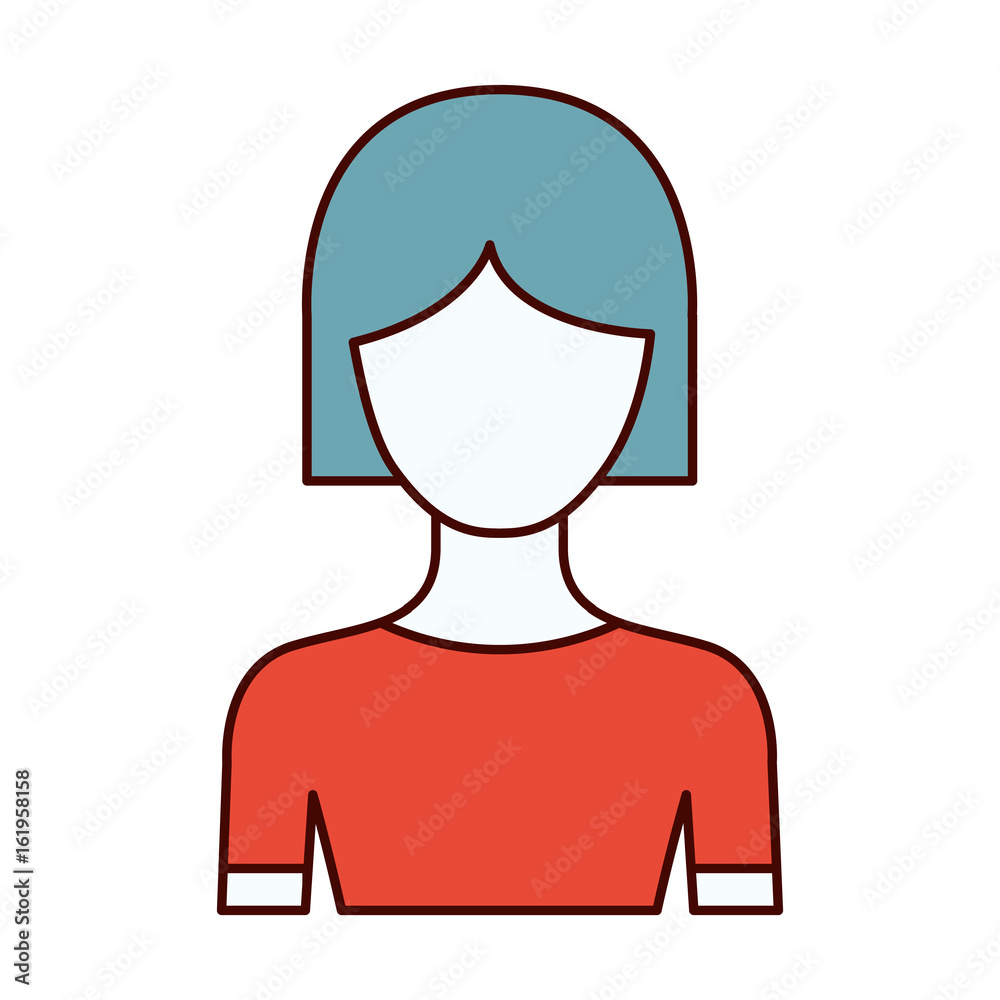 color sections silhouette of faceless half body woman with short hair vector illustration