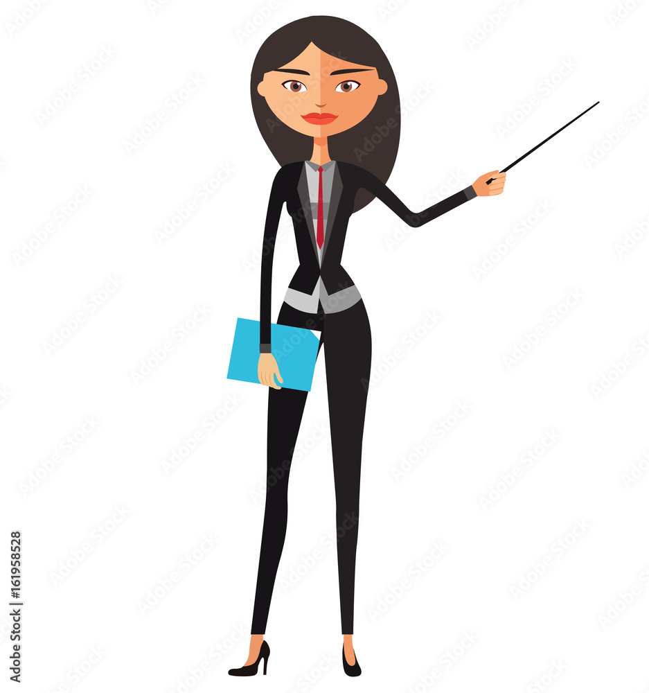 Business asian lady with a pointer presenting something vector isolated Business asian lady with a pointer presenting something vector isolated