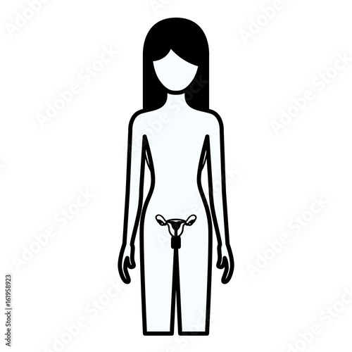 black silhouette thick contour of female person with reproductive system human body vector illustration