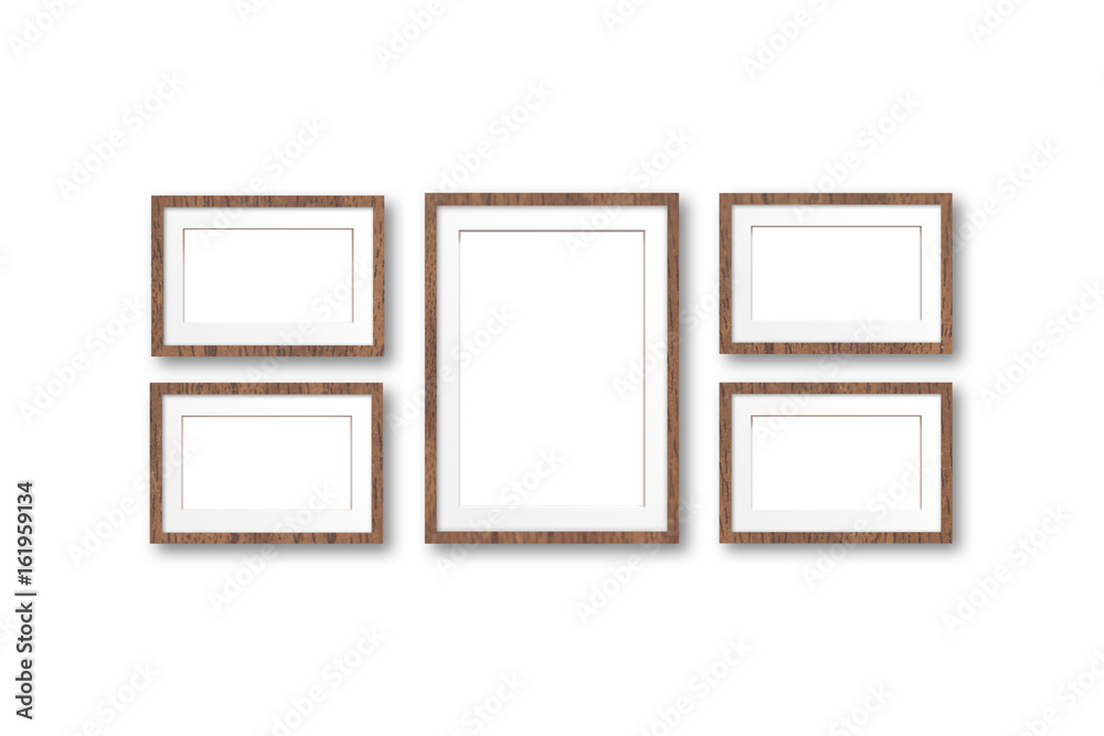 Five photo frames set, interior decor mock up Five photo frames set, interior decor mock up