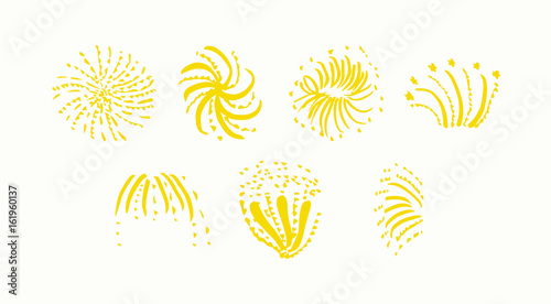 Vector icon of various fireworks against white background